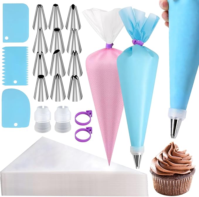 Icing Bags And Tips Set,Frosting Bags and tips,100 Disposable Icing Bags and Piping Tips For Cupcakes, Cookies, Cakes,Baking (120)