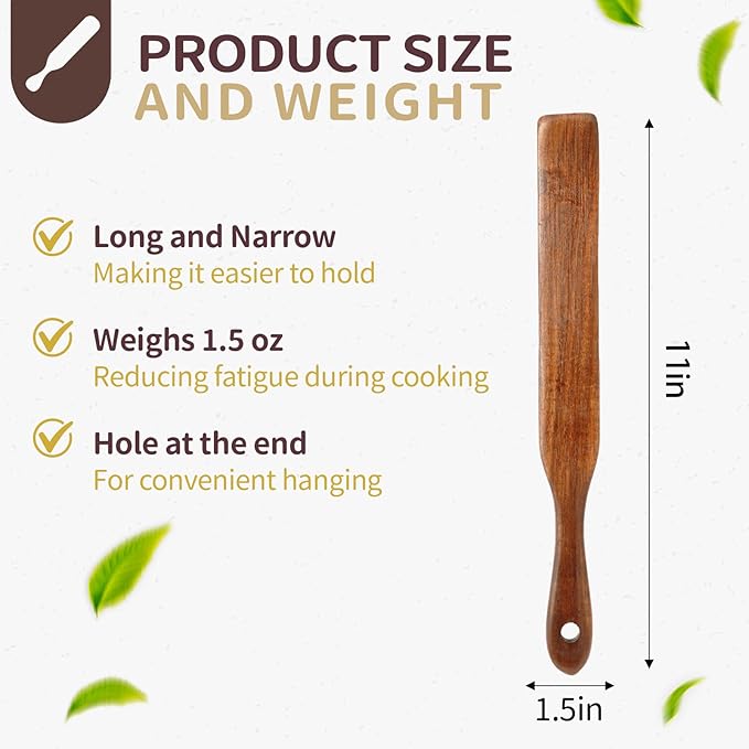 11 Inch Multi-Purpose Wooden Spurtle, Wooden Spurtle For Sourdough Starter, Reaching Bottom of Jar, Dough Whisk Tools, Spatula for Mixing, NonStick Cookware