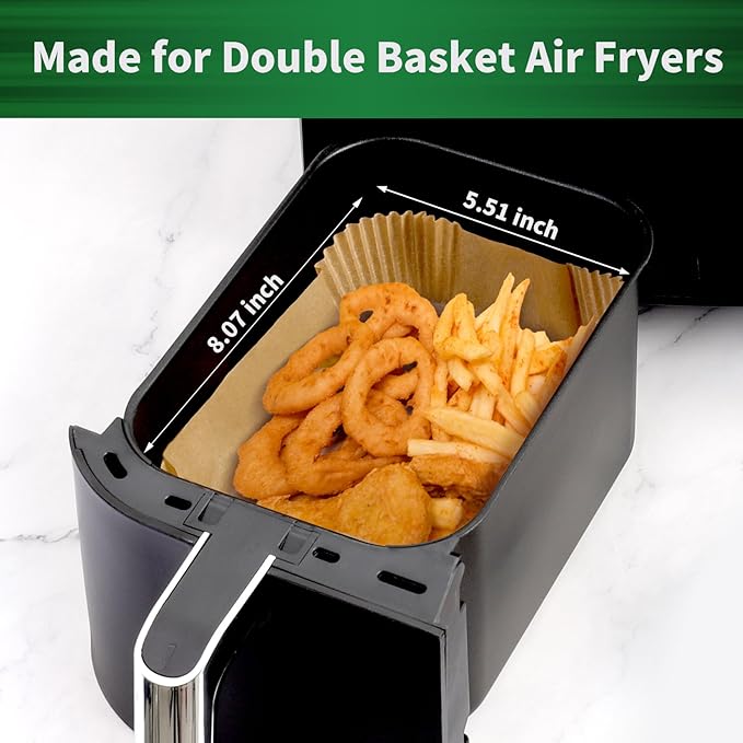 Air Fryer Liners Disposable, 200 pcs Rectangle Air Fryer Parchment Paper Sheets Air Fryer Accessories for Ninja SL401 DoubleStack XL 2-Basket Air Fryer, S006S02