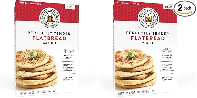 King Arthur Baking Company Perfectly Tender Flatbread Mix Kit 16.5 oz., Baking Mix - Ready in 1 hour (Pack of 2)