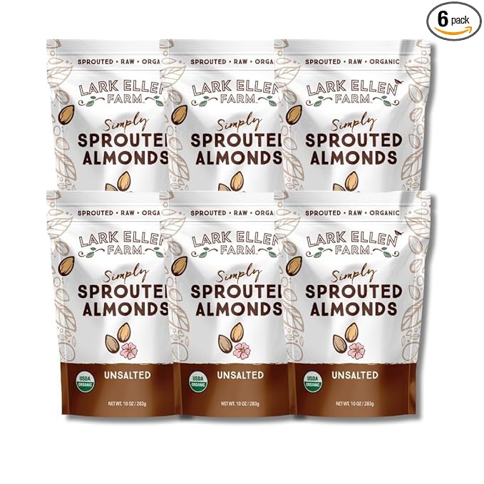 Lark Ellen Farm Raw Almonds, Sprouted Unsalted, Steam Pasteurized, Certified USDA Organic, Gluten-Free Whole Shelled California Premium Nuts (10 oz, 6 Pack)