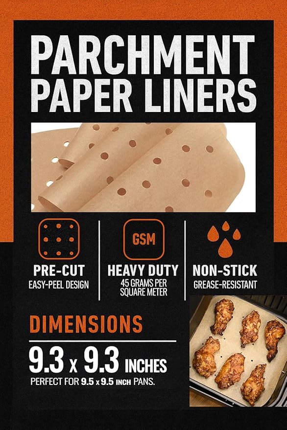 Parchment Paper Sheets, Extra Large Natural Unbleached Square Air Fryer Paper Liners, for Toaster Ovens, Large Oven Trays and Pans, 9.3 x 9.3 inch