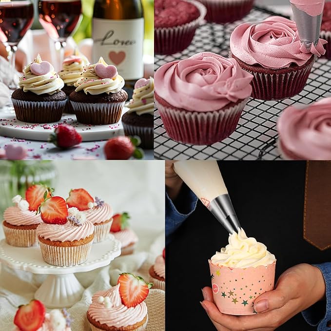 #1M #2D #4B #6B Large Piping Nozzles, 4 pcs Stainless Steel Seamless Icing Piping Tips Set for Cupcakes and Baking