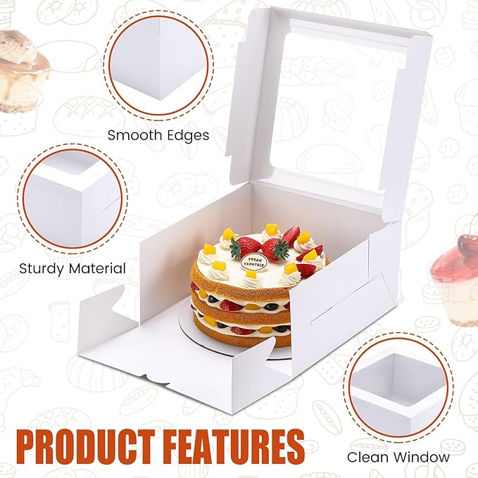 80 Pcs 10x10x5 Inch Cake Boxes 40pcs Bakery Boxes with Window and 40pcs Cake Boards Disposable Cakes Containers for Cookies Pies Cupcakes Dessert Pastry Xmas Party