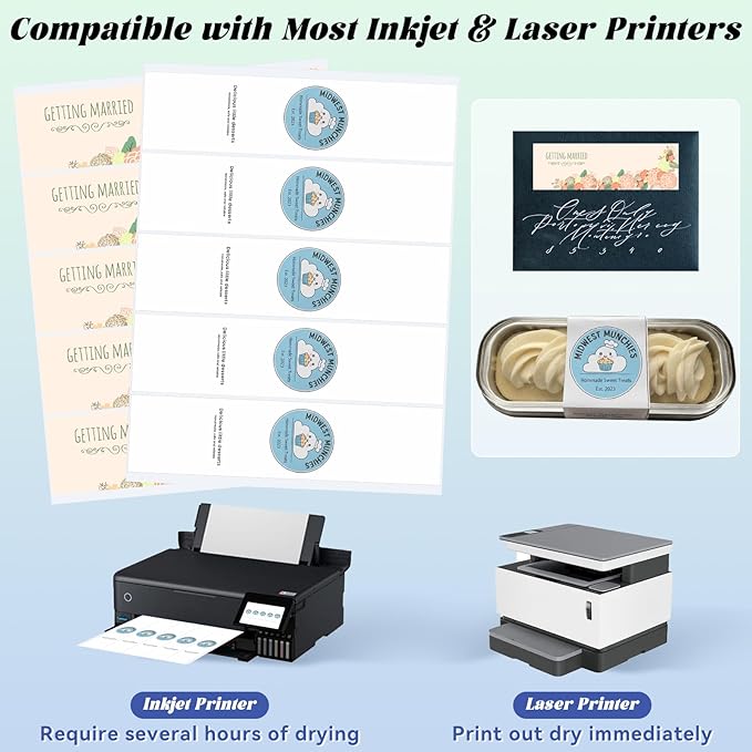 100 Pcs Printable Bottle Labels, 8x2 Inch Glossy White Waterproof Sticker Labels, Printable Adhesive Rectangle Label for Inkjet or Laser Printer