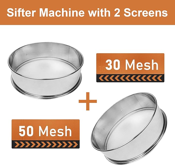 Automatic Powder Sifter Machine, 30 Mesh 50 Mesh Stainless Steel Sieve Shaker, 110V Vibrating Sifter for Flour & Powder, 2 Screens Included