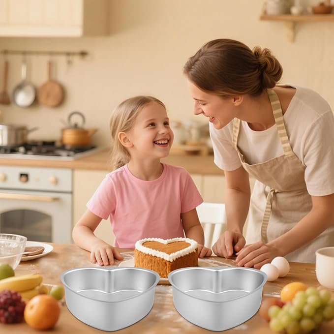 8 x 2.5 Inch Aluminum Heart Shaped Cake Pan Heart Cake Tin Nonstick Cheesecake Cake Pan for Valentine's Day Wedding Anniversary Party 2 Pcs