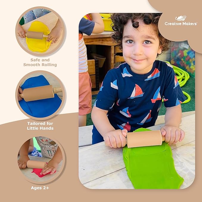 Small Rolling Pin for Kids, Non-Stick Silicone Surface with Wooden Handles for Play Dough and Baking Rolling Pin (Desert Beige)