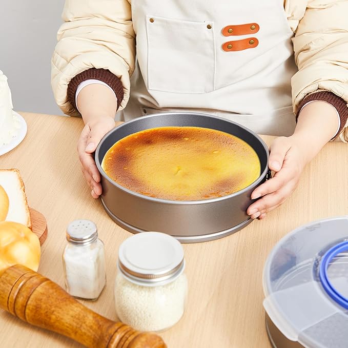 2 Pcs Springform Cheesecake Pan with Lid and Removed Bottom 9 Inch gray Non Stick Round Cake Pan Travel Friendly Carbon Steel Bakeware for Pie Cake Pizza
