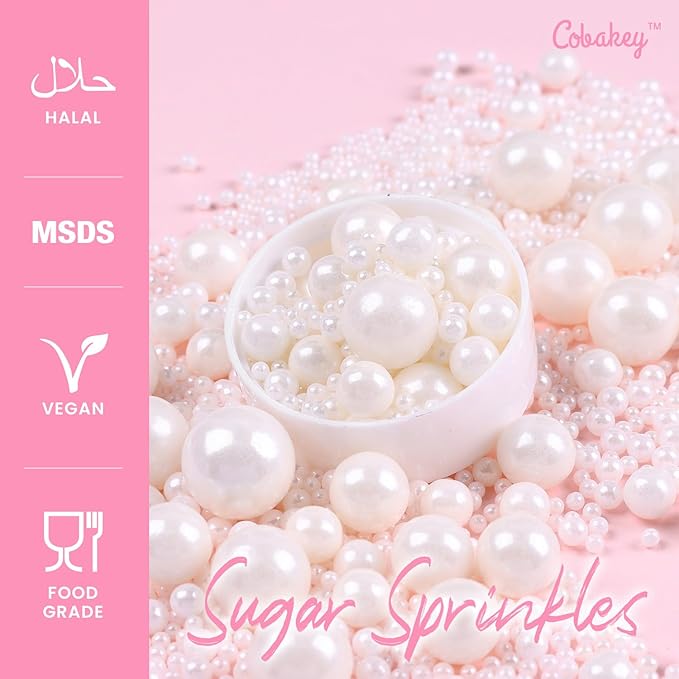 Cobakey Pearl Sprinkles for Cake Decorations 3.52 ounce White Sprinkles for Cupcake Toppers Wedding Party Valentines Halloween Christmas Supplies