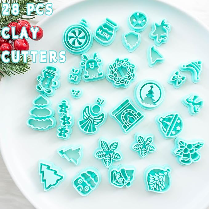 Tainsky Christmas Polymer Clay Cutters, 28 Shapes Winter Clay Cutters for Polymer Clay Jewelry Making