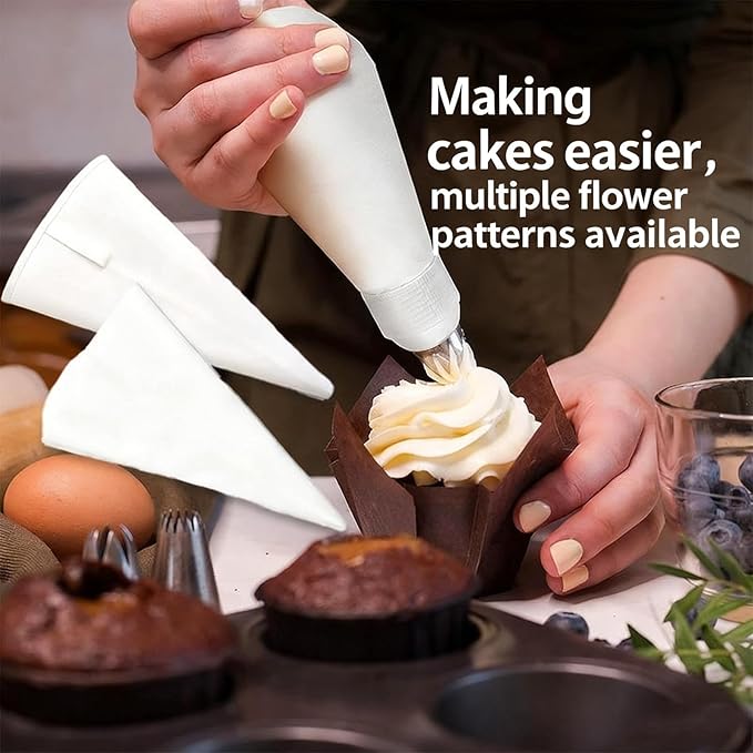 Reusable Cotton Piping Bags and Tips Set- GleeAnt Frosting Piping Kit for Baking 6pcs Large Stainless Icing Tips for Cake Decorating- Icing Bag,Coupler I Professional Cupcake Kit (11)