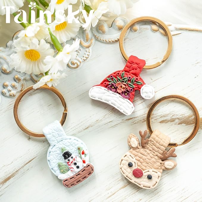 Tainsky Christmas Keychain Polymer Clay Cutters, 10 Shapes Winter Polymer Clay Keychain Cutters (B)