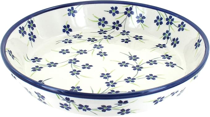 Blue Rose Polish Pottery - Blue Willow Pie Plate - 9.75" Diameter - Ceramic Baking Dish, For Pies, Quiches & Desserts