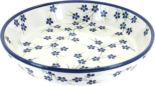 Blue Rose Polish Pottery - Blue Willow Pie Plate - 9.75" Diameter - Ceramic Baking Dish, For Pies, Quiches & Desserts