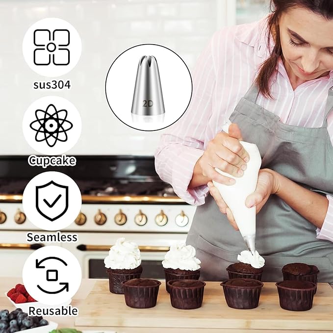 4 Pcs Sliver 2D Cake Piping Tips, Cake Decorating Kit,Stainless Steel Large Piping Tips Cake Decorating Tools, for Baking DIY Cupcake Cookie Birthday Cake Cream Decorating