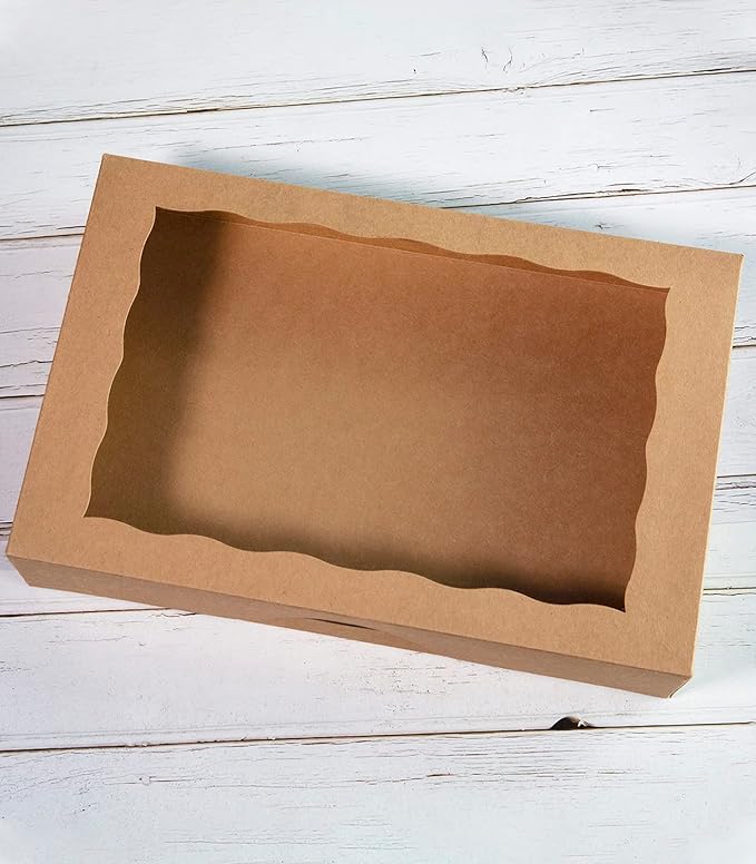 8-Pack Brown Pastry Box12x8x2.5inch,Large Bakery Cookie Box for Donuts,Muffins with Window Lid - Auto-Pop up Paper Box Doughnut Cardboard Chocolate Strawberries Treat Boxes,Pack of 8