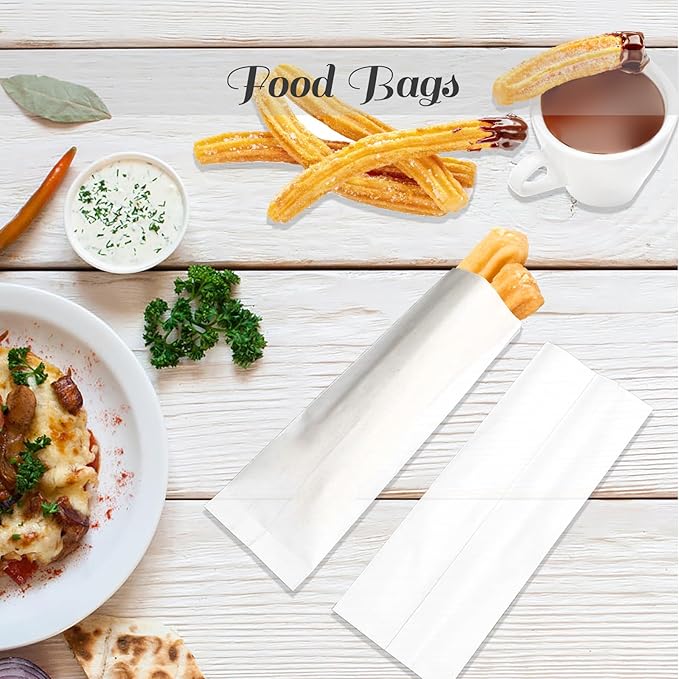 150 Pcs Silverware Churro Bags White Kraft Paper Silverware Sleeves for Kitchen Utensil Treats Bakery Cookies, 3.1 x 9.8 Inch