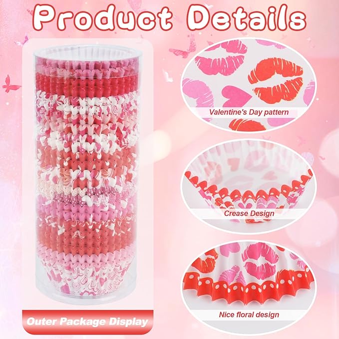 600 Pack Valentines Cupcake Liners Standard Muffin Cupcake Cups Cupcake Wrappers Paper for Wedding Party Decorations Supplies (12 Styles)