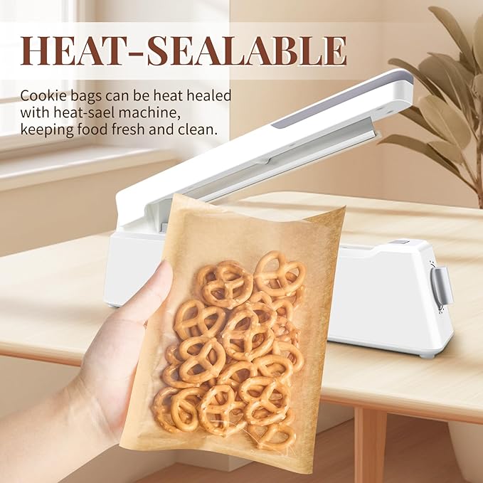100 Pack Heat-Sealable Cookie Bags with Window, 5.1 x 7.5 Inches Small Clear Front To Go Bakery Bags, Grease Resistant Kraft Paper Treat Sleeves for Packaging Snack Donut Pastry (Brown)