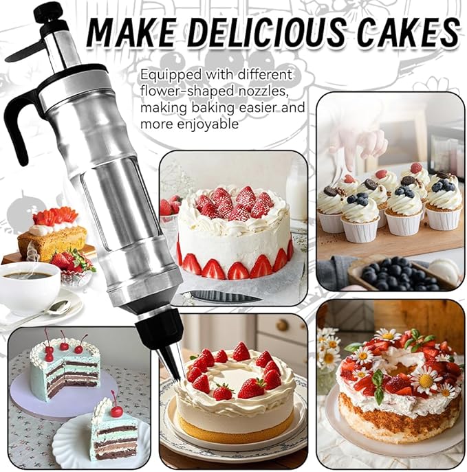 Dessert Decorating Syringe Set with 8 Silicone Cupcake Liners,Frosting Piping Nozzles Kit with 6Piping Tips,Stainless Steels frosting filling injector for Cookie,Cupcake Filler Tool,Dessert decorating
