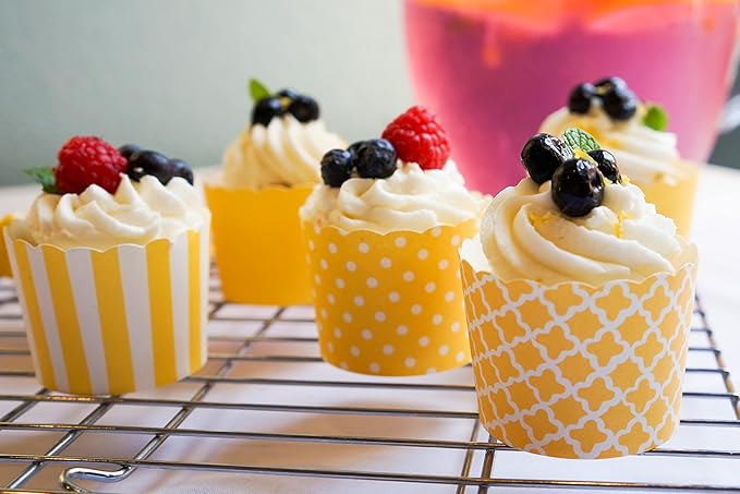 Paper Baking Cups (Polka Dots), Greaseproof Disposable Cupcake Liners (Yellow, Large Cups (50-Pack))