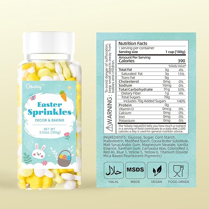 Cobakey Bunny Sprinkles for Cookies 3.52 Ounce Spring Sprinkles for Baking Yellow & Green Edible Bunny Perfect for Easter Cake Decorations, Baking, Ice Cream, Cookies, Cupcake Topper