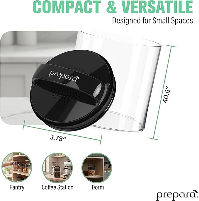 Prepara Evak Fresh Saver Short Vacuum Seal Canisters, Small - Grip Handle Lid, BPA Free Twin-Valve Airtight Jar for Coffee, Tea, Snacks - Pantry Organizer & Compact Kitchen Storage (2-Pack)