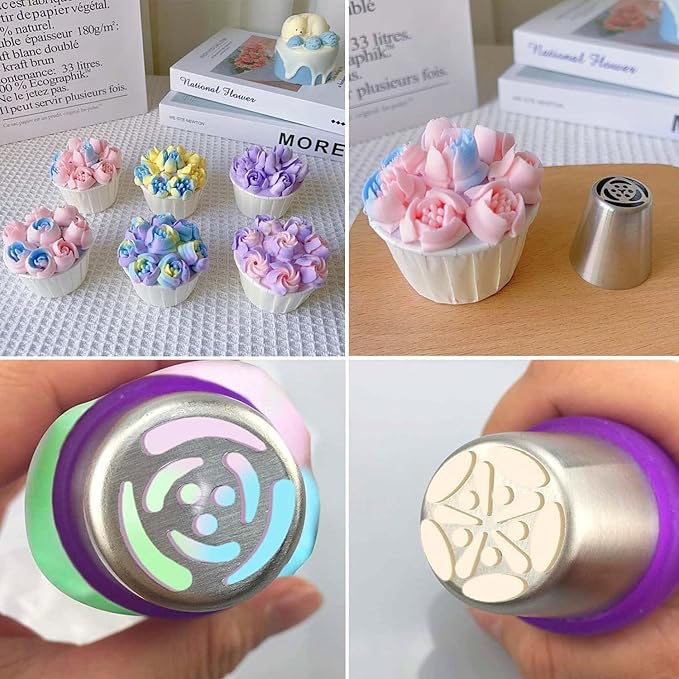 120 PCS Piping Bags and Tips Set 14 In 100 PCS Pastry Bags Cupcake Cookie Cake Decorating Kit 12 Flower Frosting Nozzles 2 Leaf Piping Tips 2 Couplers 2 Icing Bag Ties 1 Tips Brush
