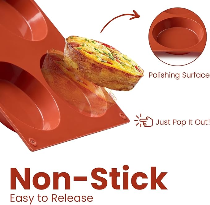 JOERSH 2-PK Silicone Egg Mold for Breakfast Sandwiches 3 Inch Round Muffin Top/Egg Pan, Oven Baking Silicone Molds for English Muffins, Whoopie Pies, Egg Patty Bites