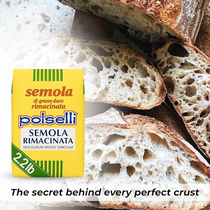 POLSELLI Italian Semola Flour, 11 lbs (5 kg), Fine Ground Semolina Rimachinata for Fresh Pasta, Bread, Durum Wheat, Product of Italy,