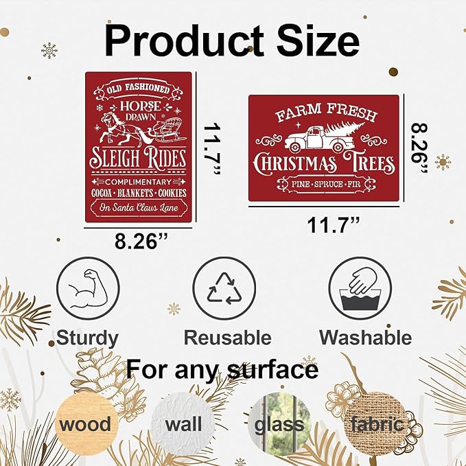 Christmas Stencils for Crafts Reusable A4 Christmas Stencil Holiday Stencils for Painting on Wood Fabrics Porch Hanger Decor