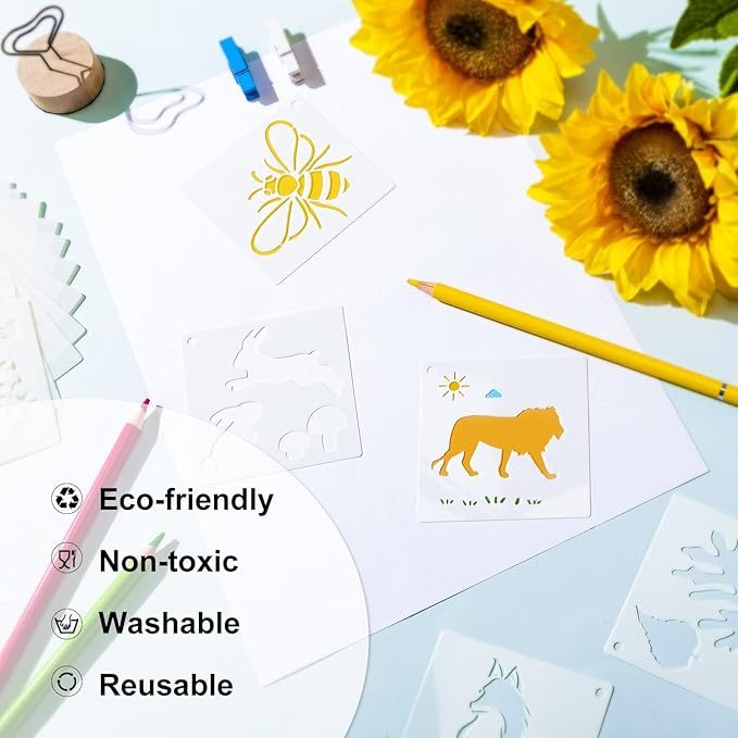 66 Pcs Small Stencils for Crafts Reusable 3 Inch Stencils for Painting on Wood DIY Craft Paint Template for Wall Home Decor Card Rock Canvas Drawing Holiday Ornament(Animal)