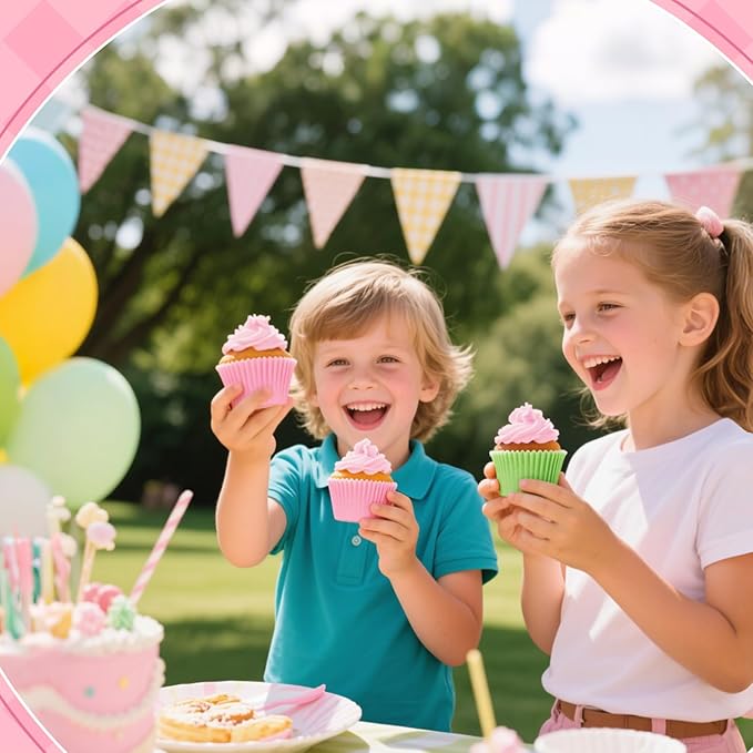 200PCS Pink and Green Cupcake Liners Muffin Baking Cups Wrappers for Pink and Green Birthday Party Supplies Disposable Pastel Cupcake Papers for Witch and Princess Theme Birthday Party Decoration