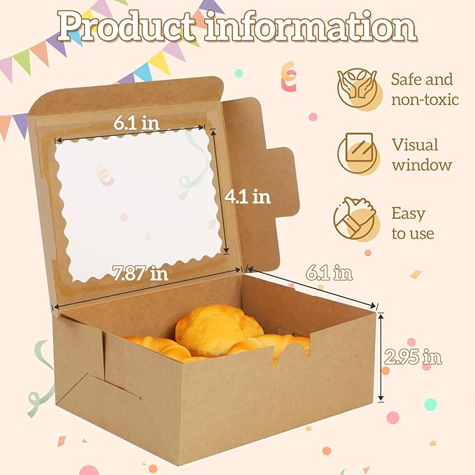 12 Pack DIY Assembly Brown 8x6x3inches Cookies Boxes with Window Bakery Boxes Macaron Boxes Small Treat Boxes Chocolate Truffle Boxes