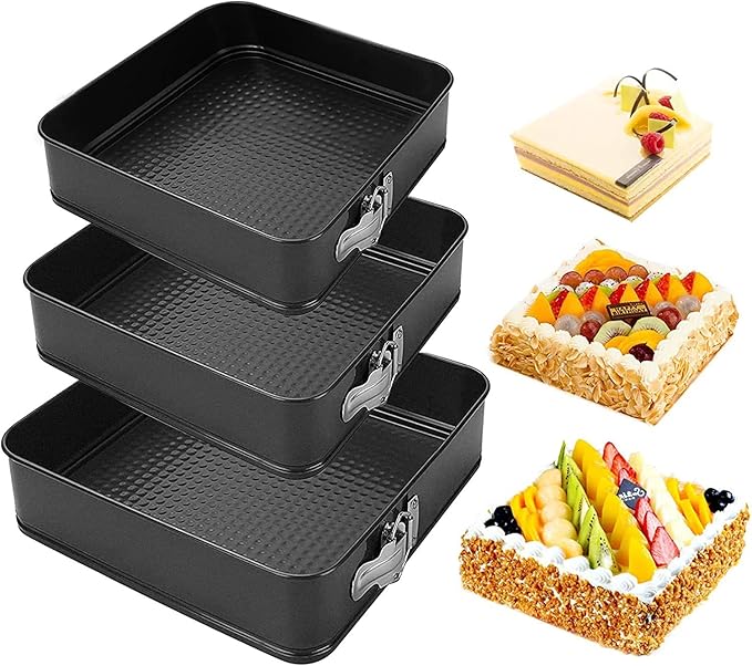Kitchen Tool Cake Baking Supplies Non-stick Removable Bottom Springform Cake Pan Tin Baking Mold Square Shaped Leak proof and high temperature resistantCake Pans Set of 3 (Square)