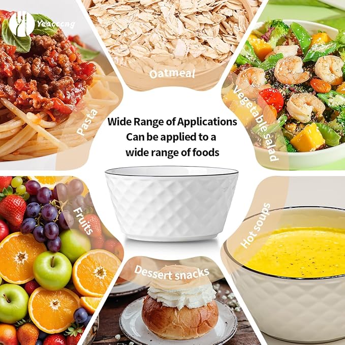 Yeacccng Soup Bowls Set of 6, 30oz Ceramic Cereal Bowls, Scratch-Resistant, Lead-Free, 6 inch White Soup Bowls for Soup, Oatmeal, Salad, Pasta, Dessert Snacks, Fruits, Dishwasher & Microwave Safe