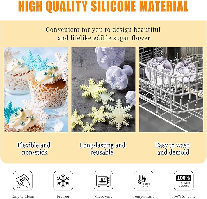 3pcs Snowflake Pattern Plunger Cake Cutter Fondant Cookie Mold Craft DIY Decorating Tools Set