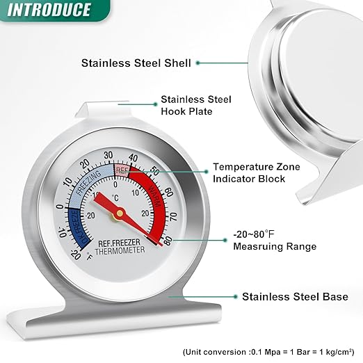 5PCS Refrigerator Thermometer, 2" Large Dial, -20~80°F/-30~30°C, with Red IndicatorAnalog Thermometer, for Refrigerators, Freezers, and Other Cold Storage Equipment