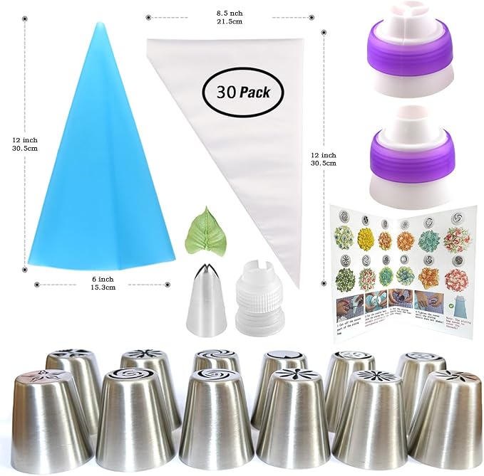 Russian Piping Tips Set, 48PCS Flower Piping Tips for Cake Decorating Large Frosting Piping Kit Icing Bags and Tips Set, Pastry Bags and Tips Cupcake Decorating Kit Cookie Baking Supplies and Tools