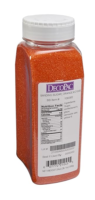 DecoPac Sanding Sugar | Orange Edible Sugar Sprinkles | 33oz | Edible Sanding Sugar in Handheld Container | Made In USA | Sugar Sprinkle Mix For Cakes, Cupcakes, Cookies, Extra Large Pack | 33 Ounce - Orange