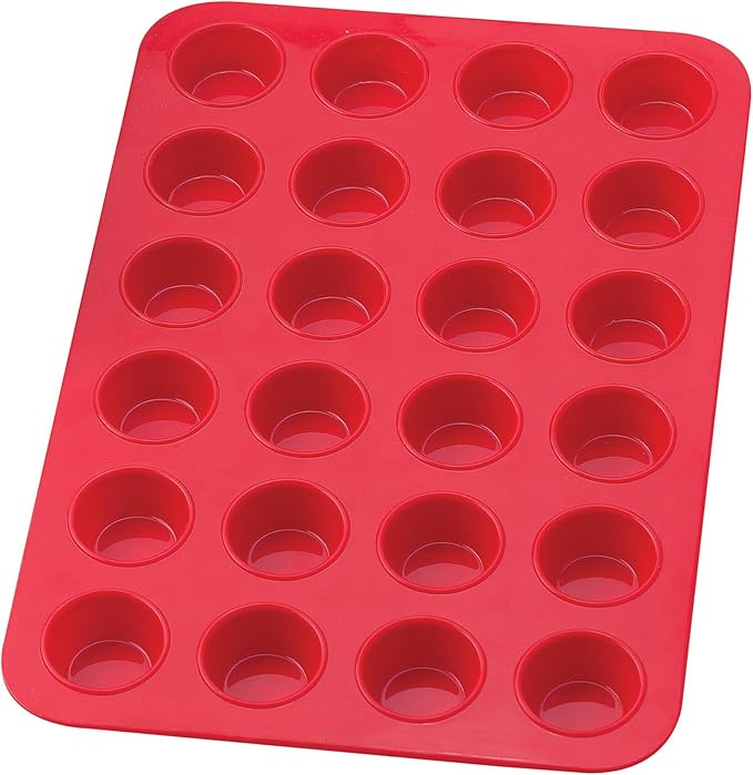 Mrs. Anderson's Baking Silicone 24-Cup Mini Muffin Pan, Non-Stick European-Grade Silicone, 13.5 x 9.25 x .75-Inches