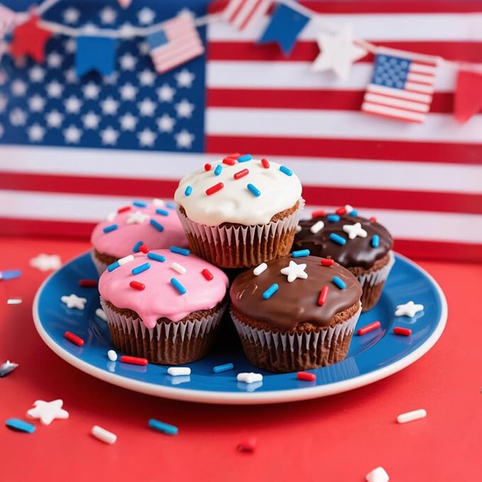 Edible Patriotic Sprinkles for Cake Decorating,Red White and Blue Jimmies Stars Sprinkle Mix, 100g/3.53oz, American Team USA Sprinkles,Baking,Ice Cream,Cookies,Cupcake Topper,Holiday Festival Valentines Christmas Party Decorations