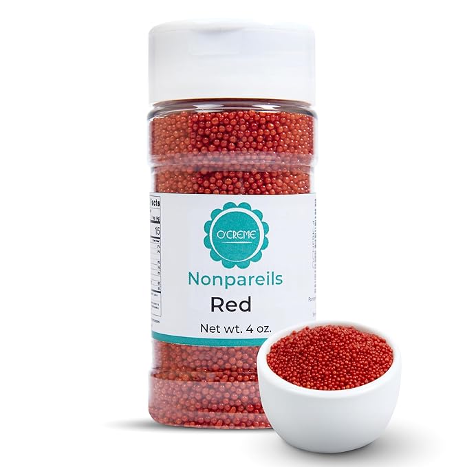 O’Creme Nonpareils Sprinkles – 4oz Red Non Pareil Sprinkles – Colorful Sprinkles for Cake Decorating – Kosher Sprinkles for Ice Cream, Cookies, Cupcakes, Baked Goods