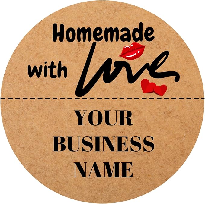 60-1000 pcs Custom Homemade with Love Sticker Tags,Personalize Business Logo Labels Thank You Kraft Label Stickers for Baking Packaging,Envelope Seals, Small Business (Kraft Paper 2)
