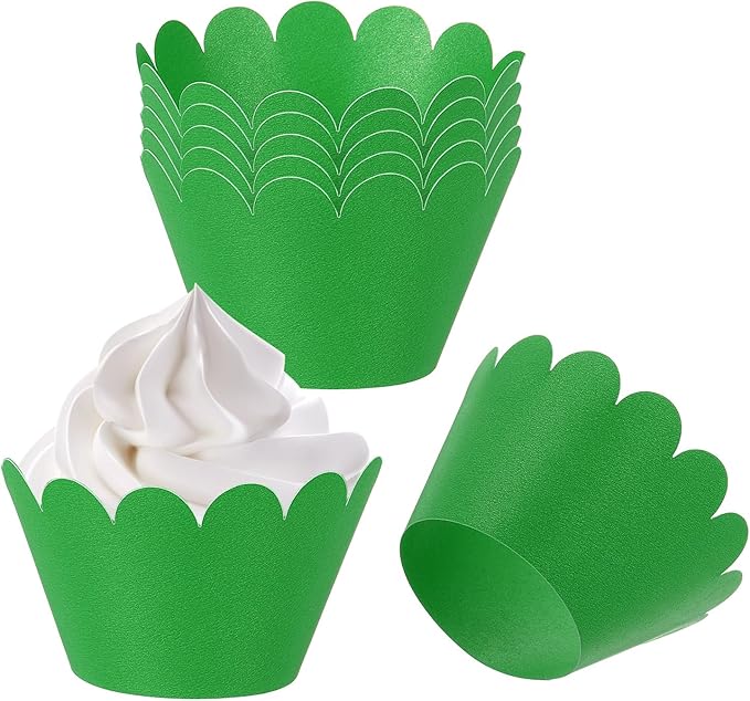 PATIKIL Cupcake Wrappers Paper, 50 Pack Baking Cups Standard Wave Decoration for Anniversary Birthday Weddings and Parties, Dark Green