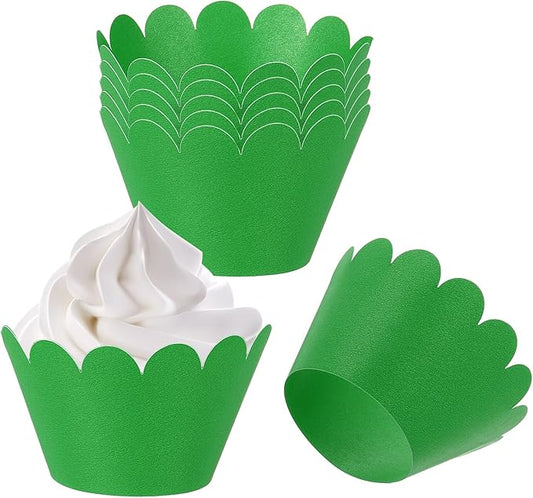PATIKIL Cupcake Wrappers Paper, 50 Pack Baking Cups Standard Wave Decoration for Anniversary Birthday Weddings and Parties, Dark Green