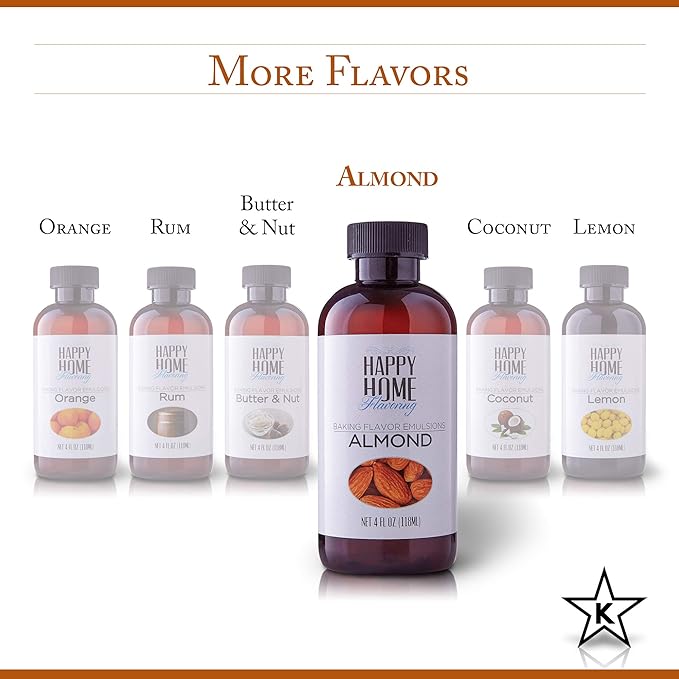 Happy Home Flavoring Natural Almond Baking Flavor Emulsion - Certified Kosher, 4 oz.
