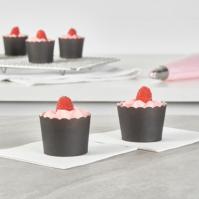 Panificio 3 Ounce Cupcake Wrappers, 200 Scalloped Baking Cups - Oven-Ready, Greaseproof, Black Paper Cupcake Liners, Disposable, For Birthdays, Baby Showers, Or Weddings - Restaurantware