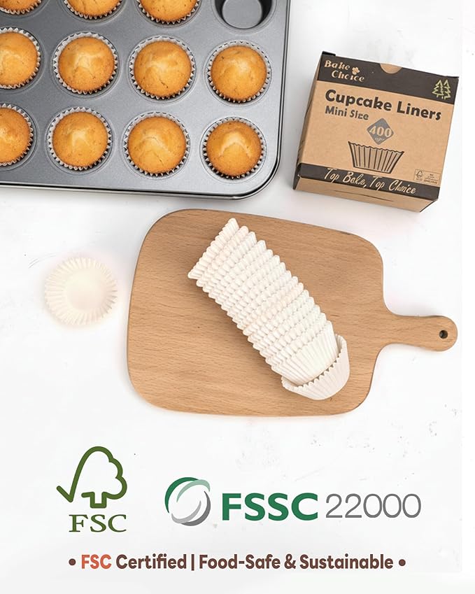 Non-Stick 400pcs White Mini Cupcake Liners for Baking, Greaseproof Muffin Liners for Mini Muffin Pan, Food Grade Cupcake Wrapper for for Party, Wedding, Birthday, Christmas, Valentines